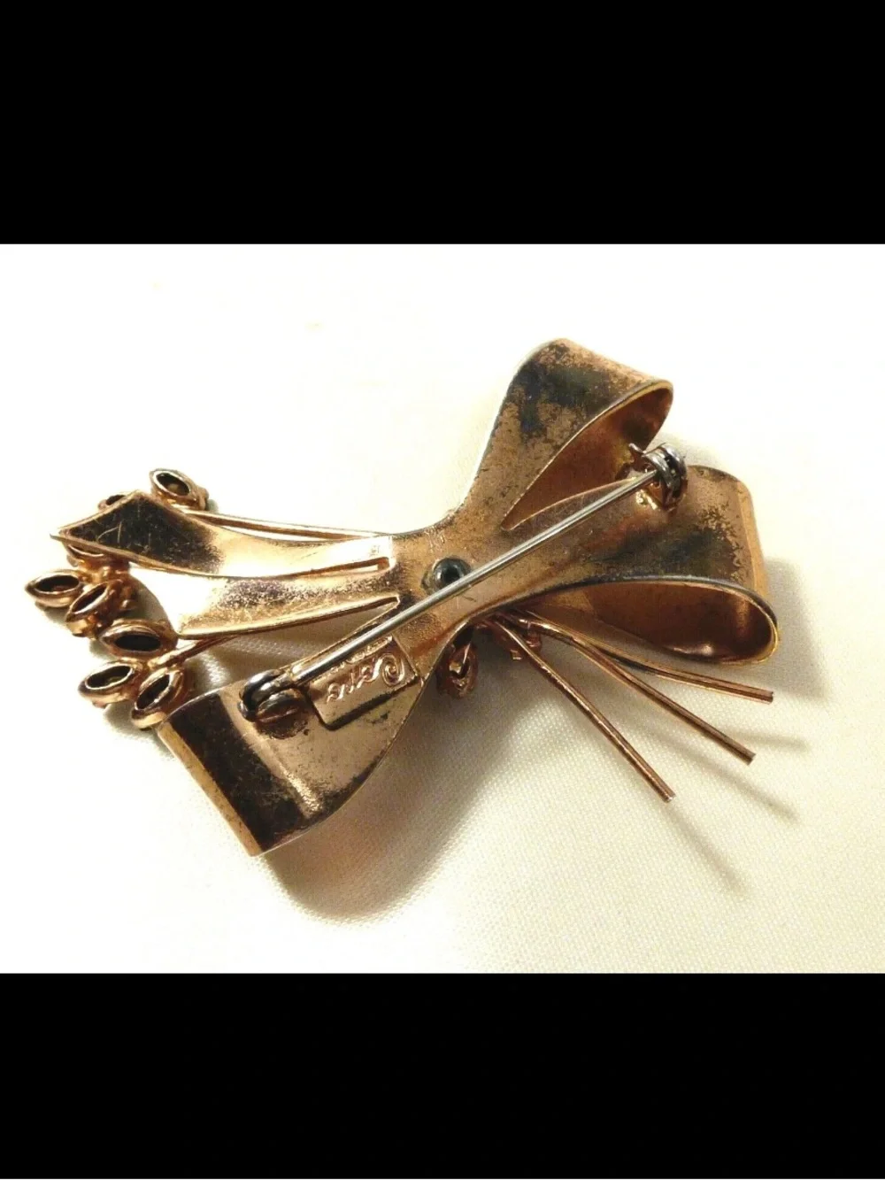 Coro Gold-Tone Bow Brooch with Blue, Green and Clear Stones